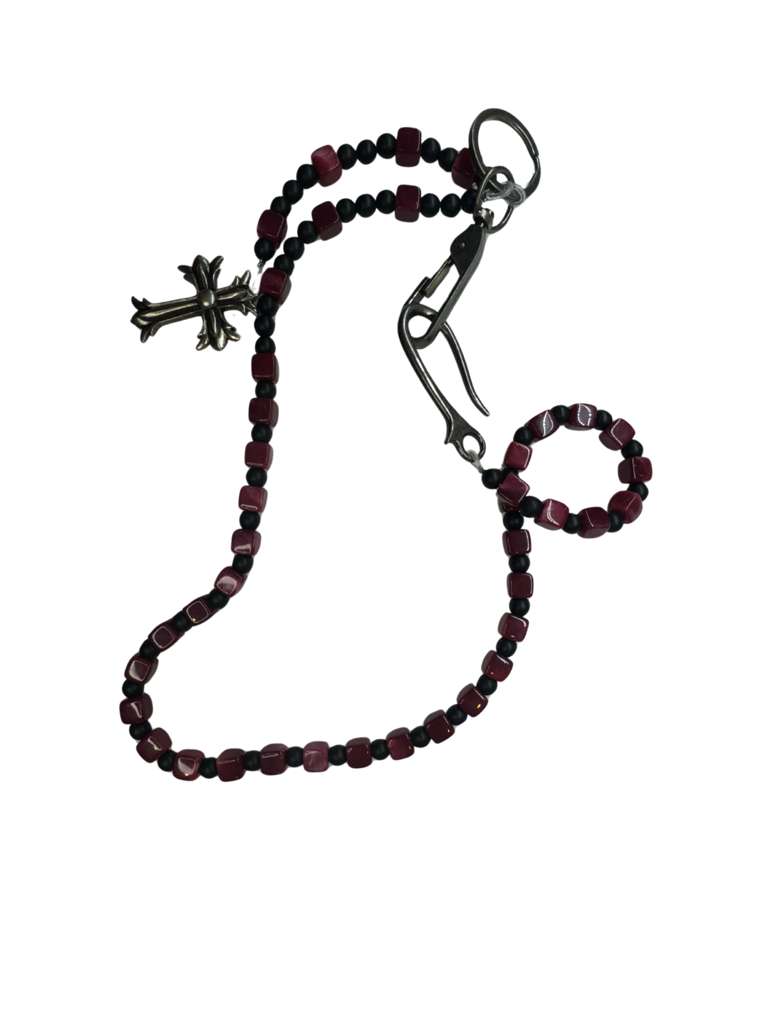 Jeans Chain – Burgundy & Black Bead Cross Chain