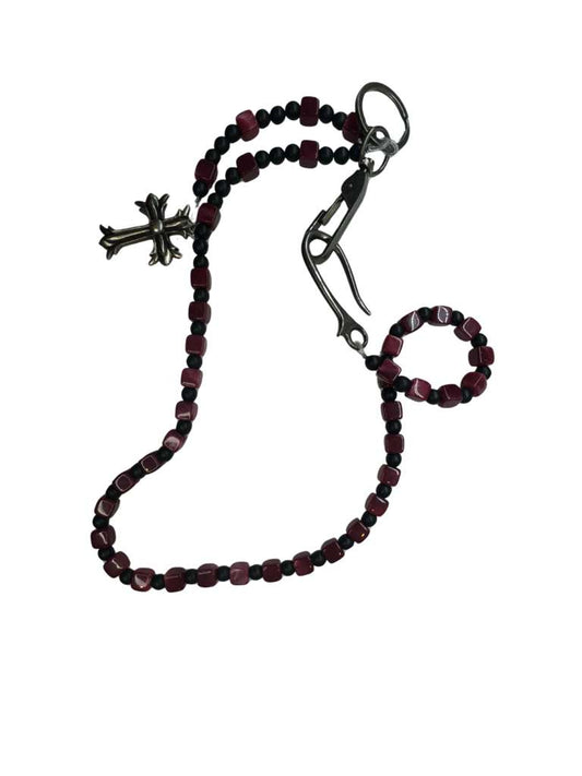 Jeans Chain – Burgundy & Black Bead Cross Chain